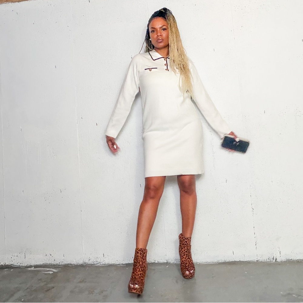 Haver & Blair White Long-Sleeve Sweater Dress, M